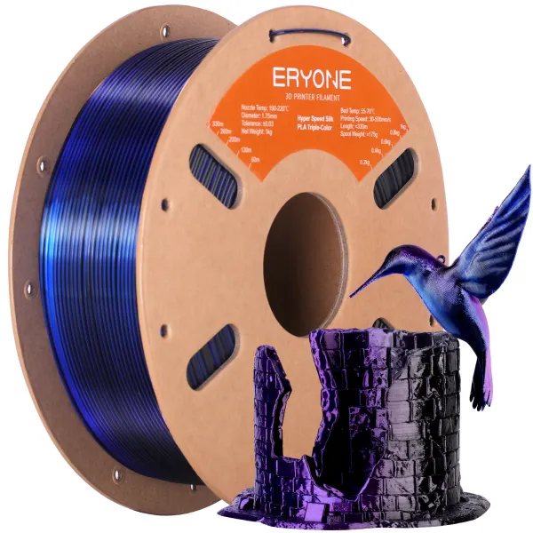 Obrázek ERYONE PLA Filament - Tříbarevný 1kg (černá, modrá, fialová)