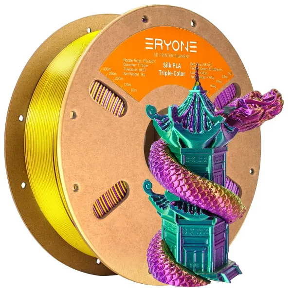 Obrázek ERYONE PLA Filament - Tříbarevný 1kg (zelená, fialová, žlutá)